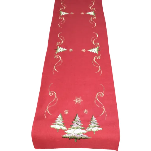 Bieżnik świąteczny prostokątny z haftem w choinki OS-302-C