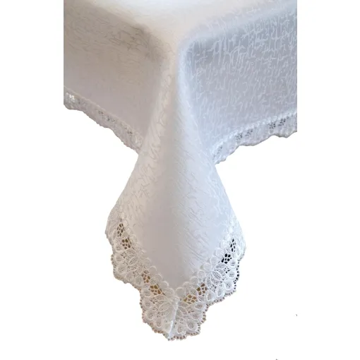 Obrus biały prostokątny zdobiony gipiurą OHJ22-1