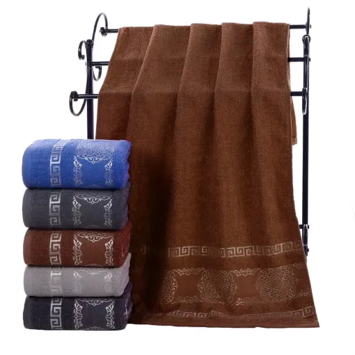 Ręcznik bawełniany brązowy z ozdobną bordiurą RGH-03