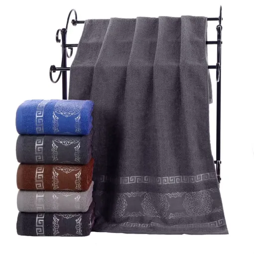 Ręcznik bawełniany szary z ozdobną bordiurą RGH-06