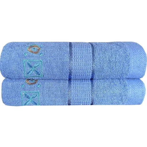 Ręcznik bawełniany niebieski z ozdobną bordiurą RGJ-01