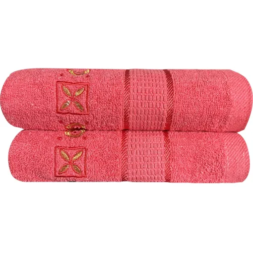 Ręcznik bawełniany malinowy z ozdobną bordiurą RGJ-03