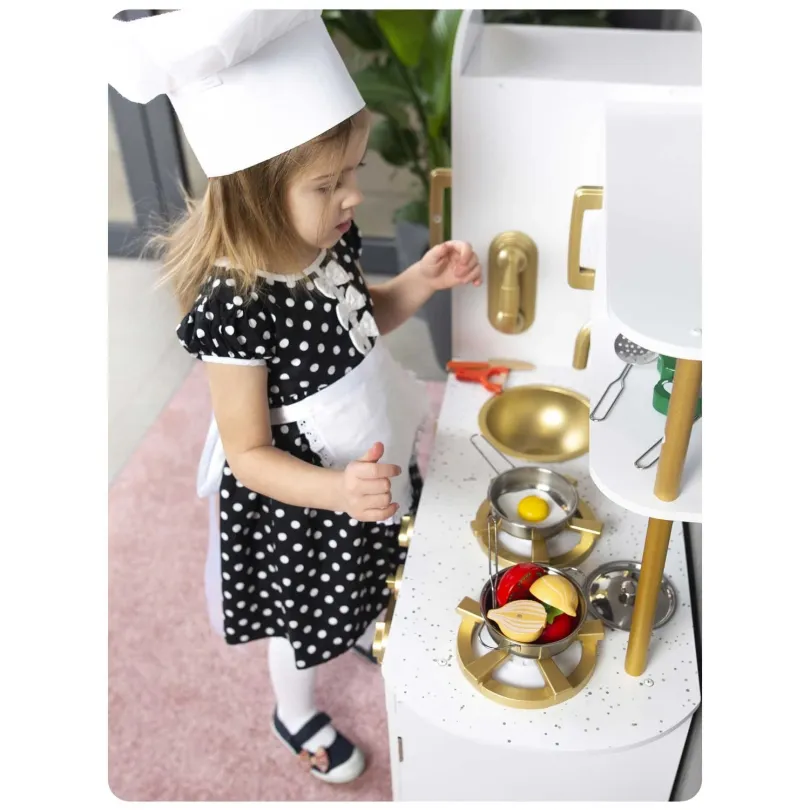 Kuchnia drewniana dla dzieci biało-złota JS-7798