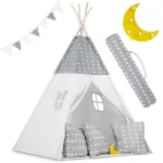 Namiot tipi dla dzieci z girlandą i światełkami w jasnoszare gwiazdki JS-740400
