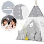 Namiot tipi dla dzieci z girlandą i światełkami w jasnoszare gwiazdki JS-740400