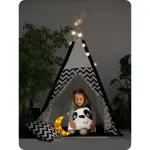 Namiot tipi dla dzieci z girlandą i światełkami biało-czarny z pandą JS-740003