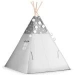 Namiot tipi dla dzieci z girlandą i światełkami w szare gwiazdki JS-740020