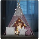 Namiot tipi dla dzieci ze światełkami w różowe gwiazdki JS-740003