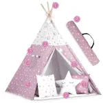 Namiot tipi dla dzieci ze światełkami różowy w gwiazdki JS-740023