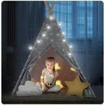 Namiot tipi dla dzieci ze światełkami szary w gwiazdki JS-740120