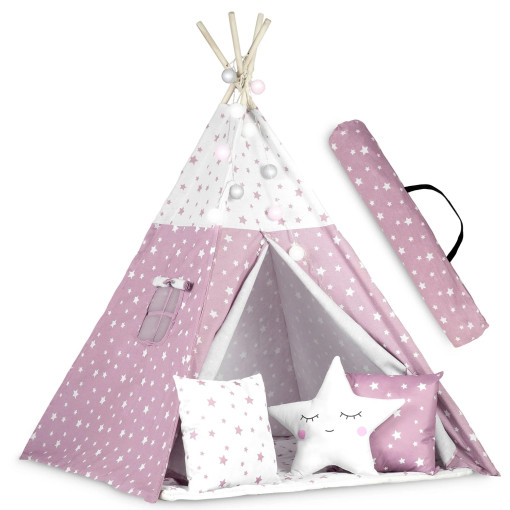Namiot tipi dla dzieci ze światełkami w różowe gwiazdki NAMA-11