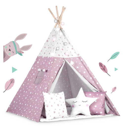 Namiot tipi dla dzieci ze światełkami różowy w gwiazdki NAMA-14