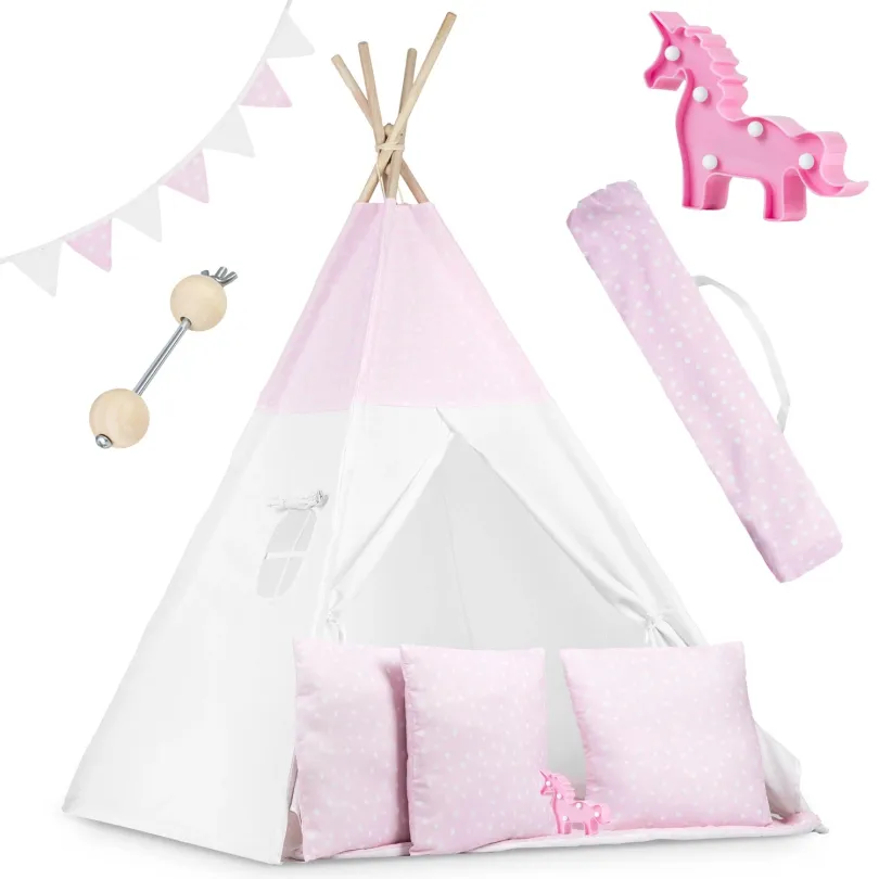 Namiot tipi dla dzieci ze światełkami w różowe gwiazdki JS-740403