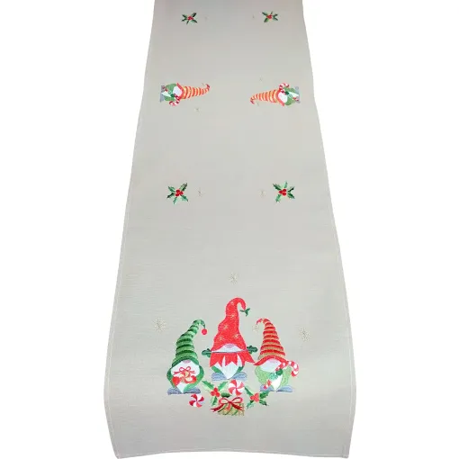 Bieżnik świąteczny prostokątny z haftem w skrzaty OS-301-B