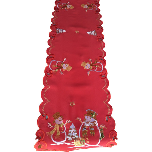 Bieżnik świąteczny prostokątny z haftem w bałwany OS-304-C
