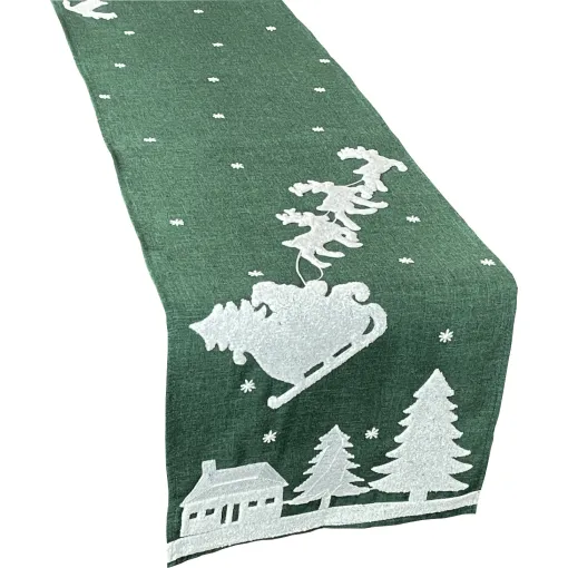 Bieżnik świąteczny prostokątny zdobiony haftem w mikołaja i renifery OS-309-A