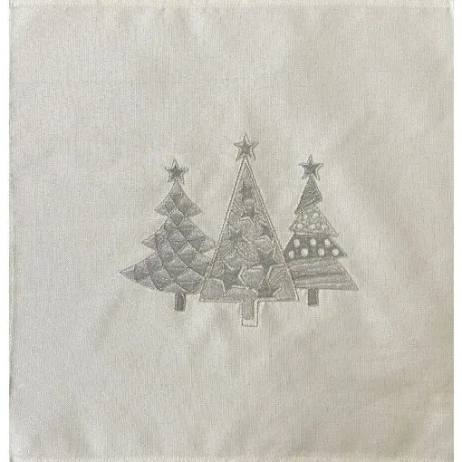 Serwetka świąteczna kwadratowa zdobiona haftem w srebrne choinki OS-312-A
