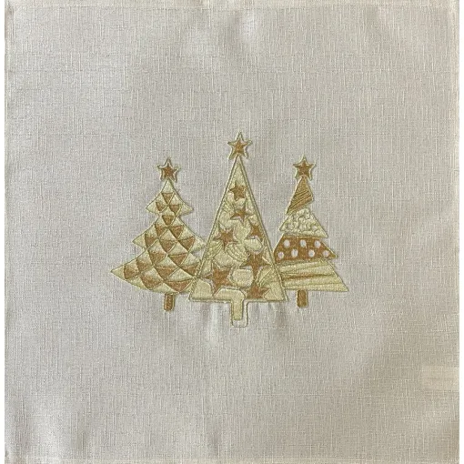 Serwetka świąteczna kwadratowa zdobiona haftem w złote choinki OS-312-B