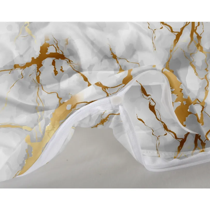 Pościel z bawełny syntetycznej z tłem w odcieniach szarości i złotymi plamami PEB-849