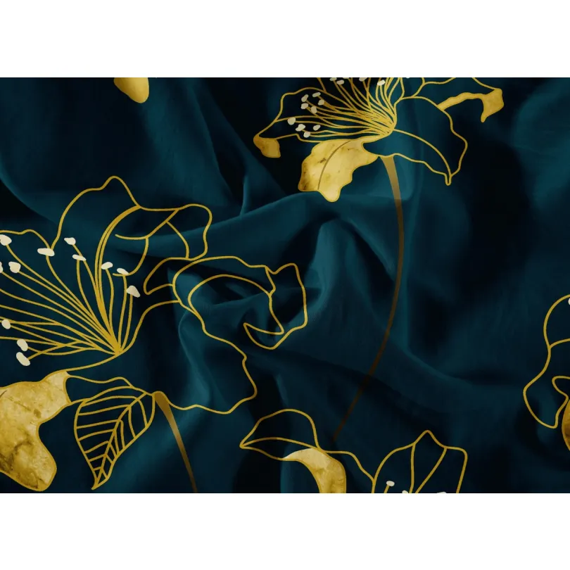 Pościel z bawełny syntetycznej z złotymi kwiatami na ciemnym tle PEB-856