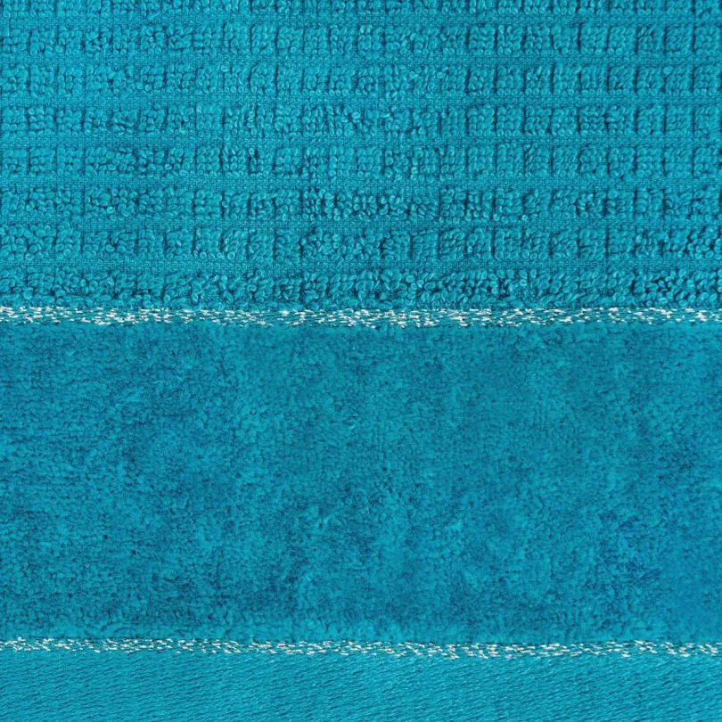 Ręcznik bawełniany z welurową bordiurą ciemnoturkusowy R166-06