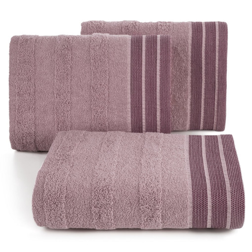 Ręcznik bawełniany z żakardową bordiurą ciemna lilia R170-10
