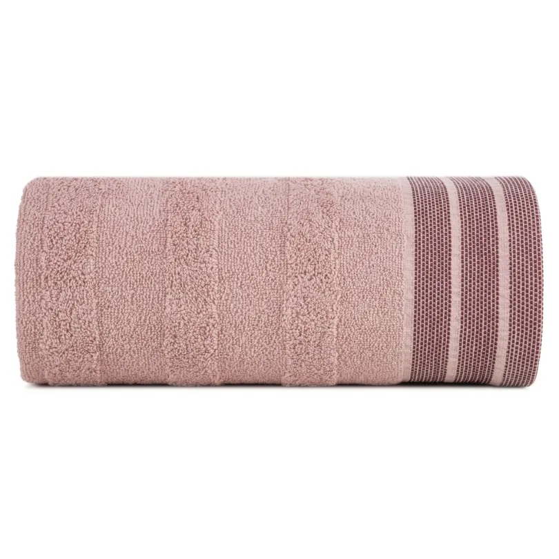 Ręcznik bawełniany z żakardową bordiurą pudrowy R170-09
