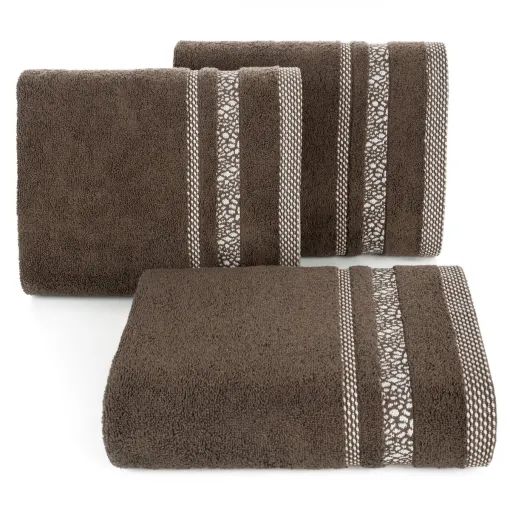 Ręcznik bawełniany z żakardową bordiurą brązowy R171-04