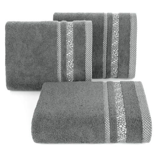 Ręcznik bawełniany z żakardową bordiurą stalowy R171-05