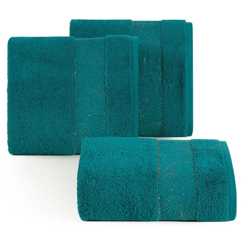 Ręcznik bawełniany z ozdobną bordiurą turkusowy R180-04