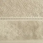 Ręcznik o ryżowej strukturze ze stebnowaniem i welwetową bordiurą beżowy R181-02