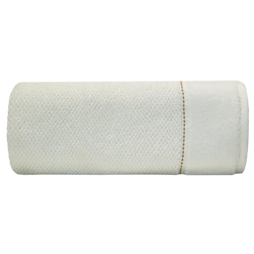 Ręcznik o ryżowej strukturze ze stebnowaniem i welwetową bordiurą kremowy R181-01