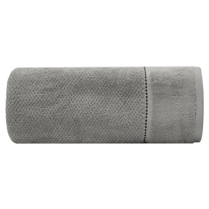 Ręcznik o ryżowej strukturze ze stebnowaniem i welwetową bordiurą srebrny R181-03