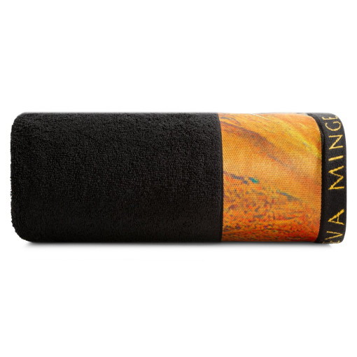 Ręcznik bawełniany czarny z ozdobną bordiurą R185-02