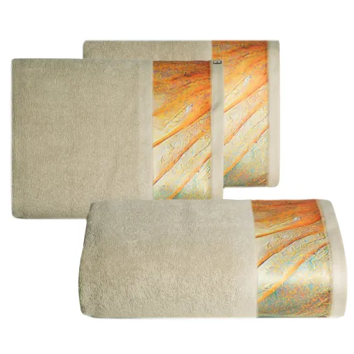 Ręcznik bawełniany oliwkowy z ozdobną bordiurą R185-03