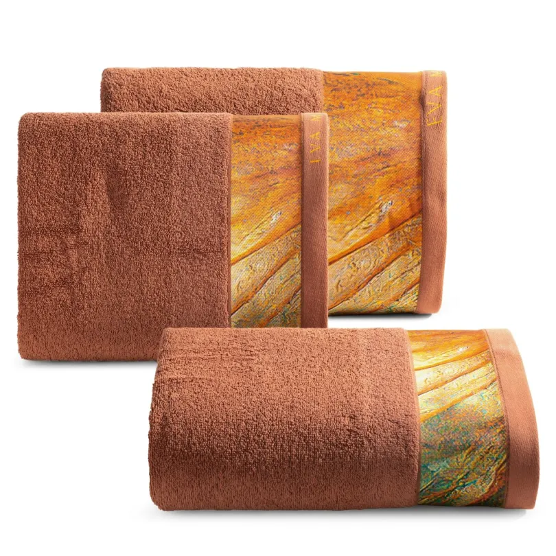 Ręcznik bawełniany ceglasty z ozdobną bordiurą R185-01