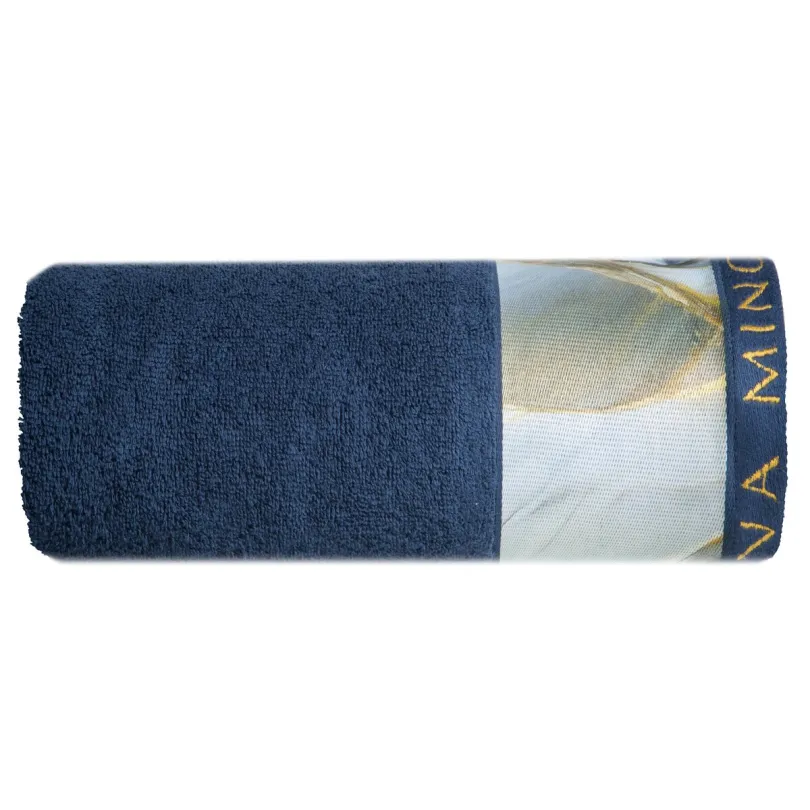 Ręcznik bawełniany granatowy z ozdobną bordiurą R186-03