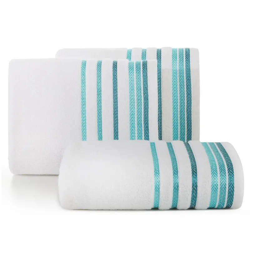 Ręcznik bawełniany biało-turkusowy R38