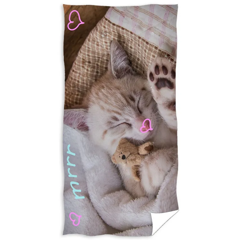Ręcznik bawełniany z nadrukiem kota z sercami RDS-38