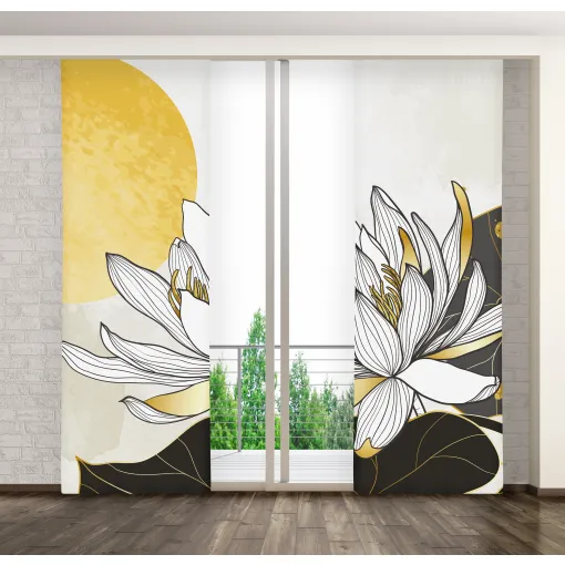 Zasłona panelowa ze złotym nadrukiem kwiatu lotosu ZPMB-70 Mariall