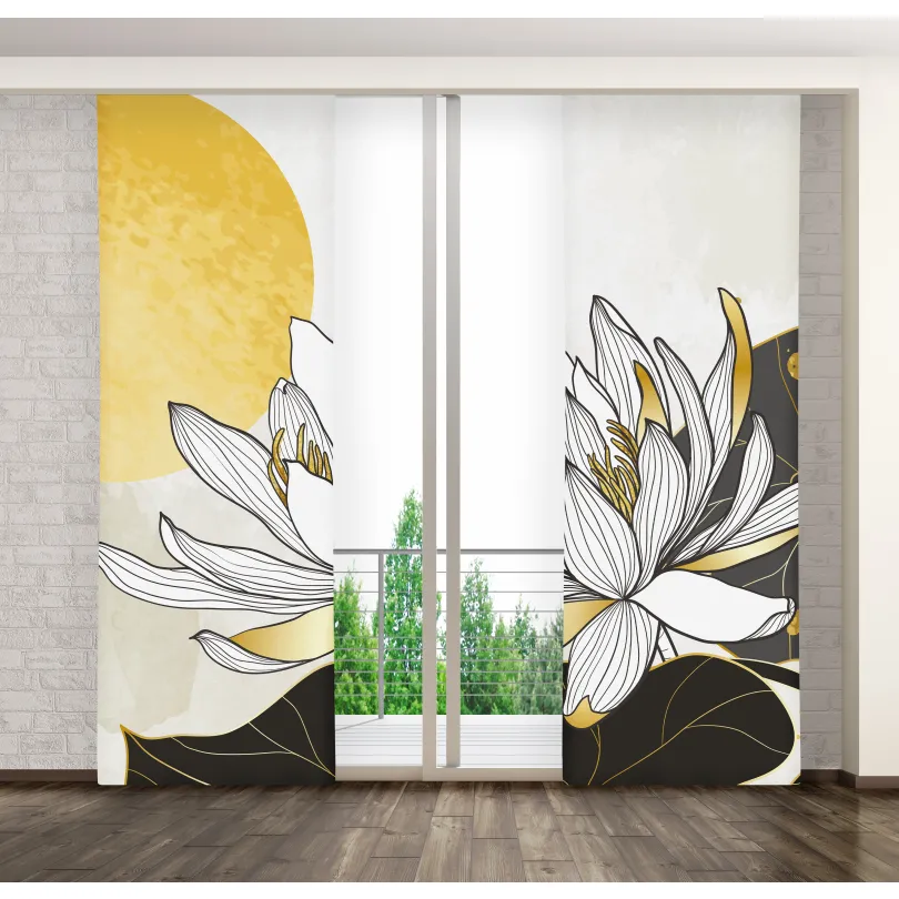 Zasłona panelowa ze złotym nadrukiem kwiatu lotosu ZPMB-70 Mariall