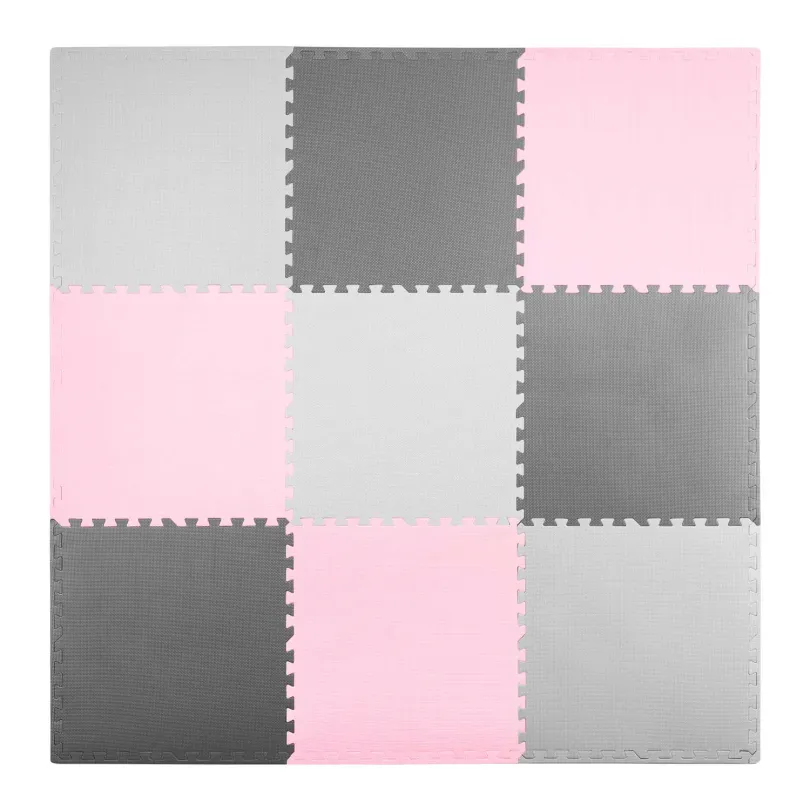 Mata piankowa puzzle 180x180cm 9 szt. szaro różowa